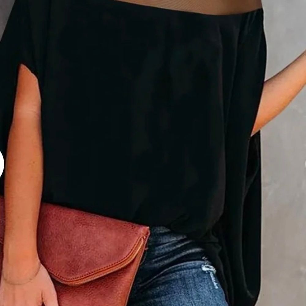 BLACK TUNIC TOP WITH BATWING SLEEVES AND SHEER TOP - Picture 9 of 14